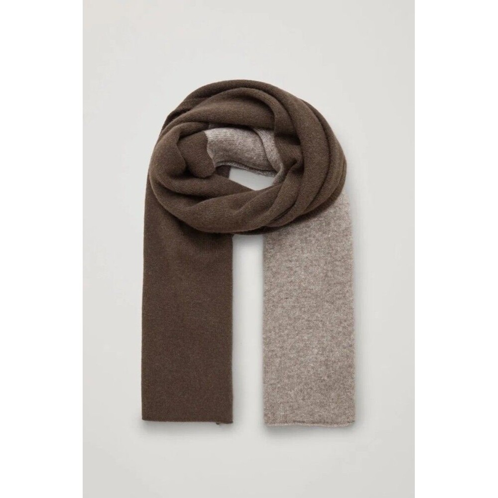 NEW Cos Two Tone Brown Oatmeal Yak Merino Wool Scarf One Size Cozy Colorblock